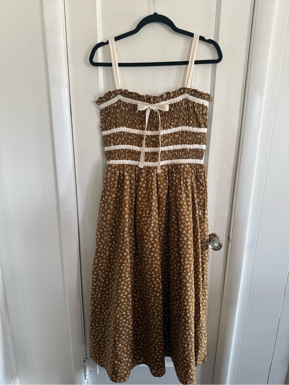Neuflora Windham Smocked Brown Midi Dress in Fall Floral Medium Boho Prairie - Picture 4 of 9